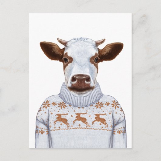 Carte Postale Vache de Noël (Devant)