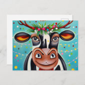 Carte Postale Vache de Noël drôle (Devant / Derrière)