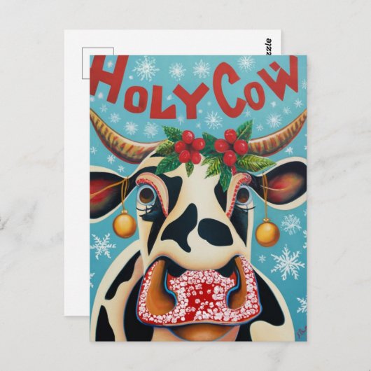 Carte Postale Vache de Noël drôle (Devant / Derrière)