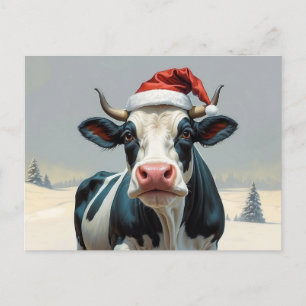 Carte Postale vache de noël en paysage hivernal