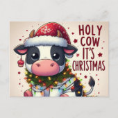 Carte Postale Vache de Noël Festive Vache sainte C'est Noël (Devant)