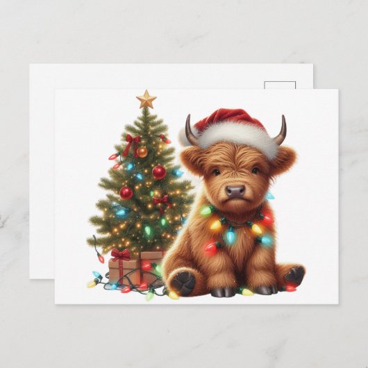 Carte Postale Vache de Noël Highland (Devant / Derrière)