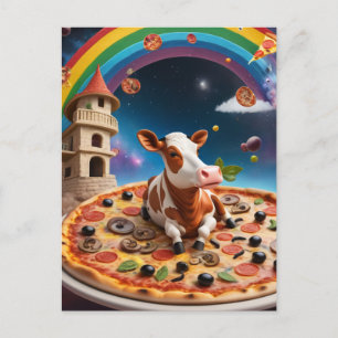 Carte Postale Vache de pizza drôle
