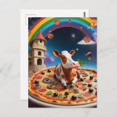 Carte Postale Vache de pizza drôle (Devant / Derrière)