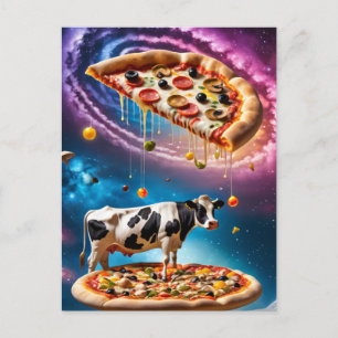 Carte Postale Vache de pizza drôle dans l'espace