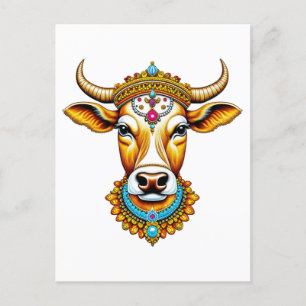 Carte Postale Vache décorée de Pongal