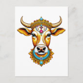 Carte Postale Vache décorée pongée (Devant)