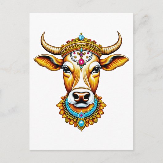 Carte Postale Vache décorée pongée (Devant)