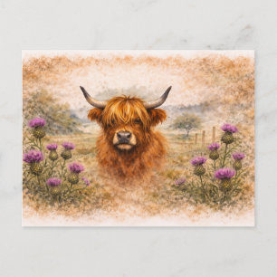 Carte Postale Vache des Highlands - Animaux à l'aquarelle