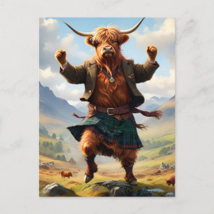 Carte Postale Vache des Highlands dansant le Highland Fling,