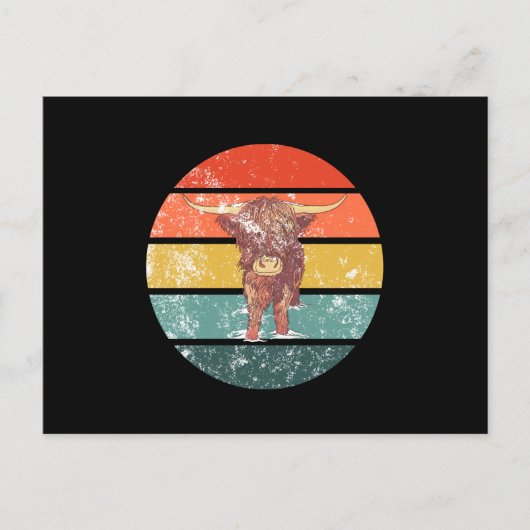 Carte Postale Vache des Highlands Écossais Rétro (Devant)