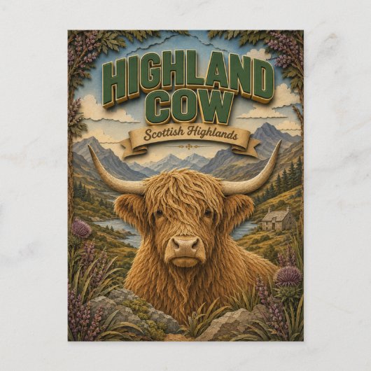 Carte Postale Vache des Highlands Écosse POPCUT (Devant)
