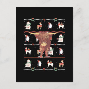 Carte Postale Vache des Highlands Noël laid