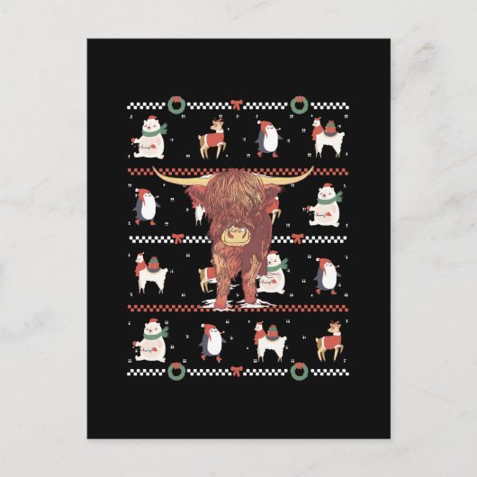 Carte Postale Vache des Highlands Noël laid (Devant)