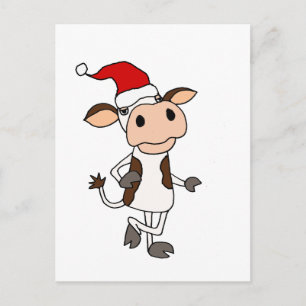 Carte Postale Vache drôle dans Santa Hat Caricature de Noël