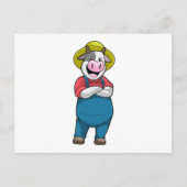 Carte Postale Vache en fermier avec chapeau (Devant)