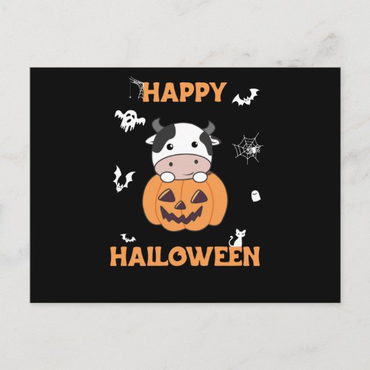 Carte Postale Vache En Vaches mignonnes Citrouilles Bonne Hallow (Devant)
