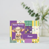 Carte Postale Vache et points et lignes rétro Joyeux Anniversair (Debout devant)