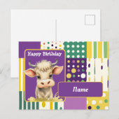 Carte Postale Vache et points et lignes rétro Joyeux Anniversair (Devant / Derrière)