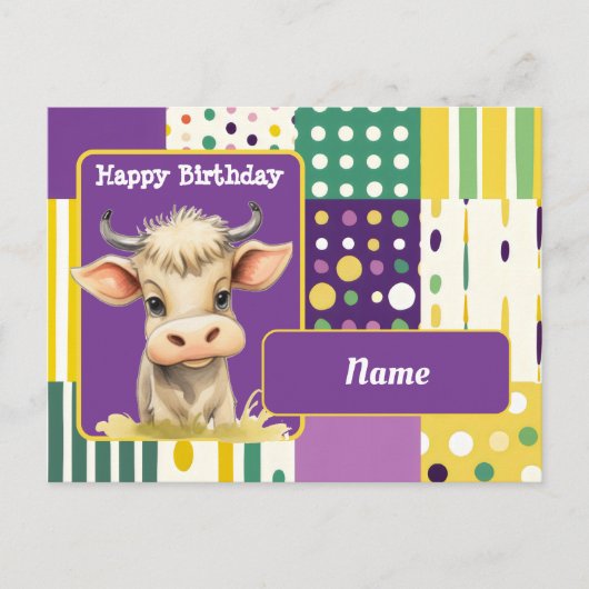 Carte Postale Vache et points et lignes rétro Joyeux Anniversair (Devant)