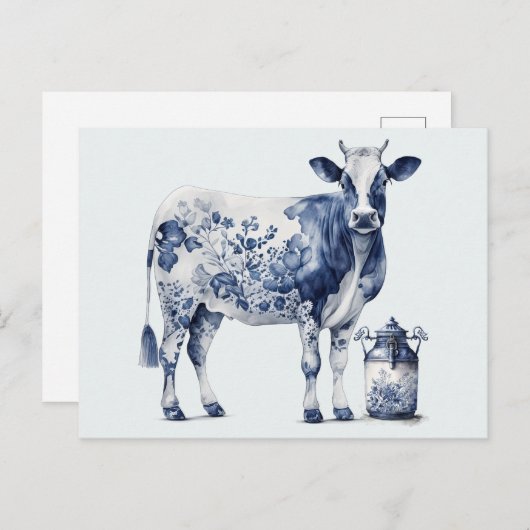 Carte Postale Vache et pot de lait (Devant / Derrière)