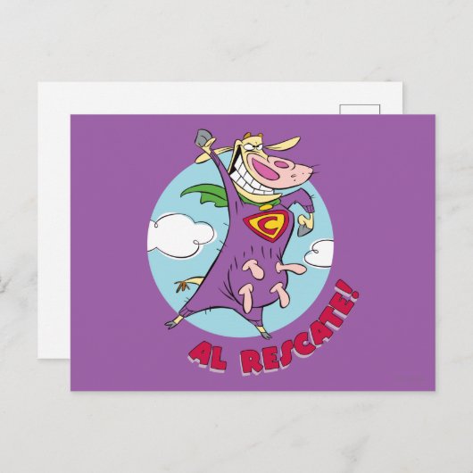 Carte Postale Vache et poulet Super Vache Al Rescate! (Devant / Derrière)