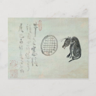 Carte Postale Vache, fenêtre ovale et Haiku