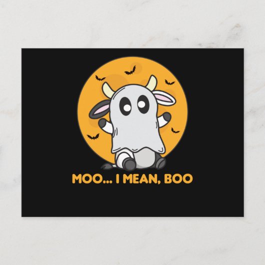 Carte Postale Vache Ghost Cute Kawaii Halloween Moo I Mean Boo (Devant)