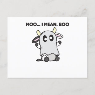 Carte Postale Vache Ghost Cute Kawaii Halloween Moo I Mean Boo