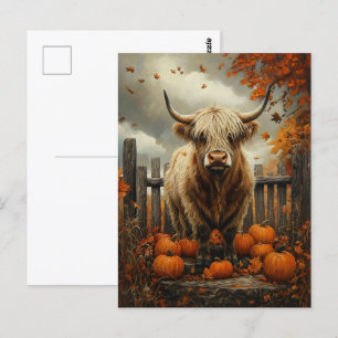Carte Postale Vache Highland dans Patch Citrouille