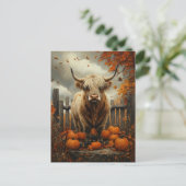 Carte Postale Vache Highland dans Patch Citrouille (Debout devant)