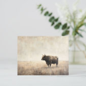 Carte Postale Vache Highland dans un champ de Sepia (Debout devant)