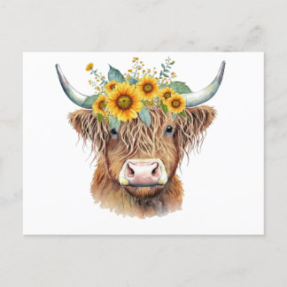 Carte Postale Vache Highland décorée