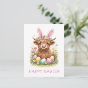 Carte Postale Vache Highland mignonne avec oreilles de lapin de