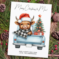 Vache Highlandoise Camion Bleu Vintage Joyeux Noël