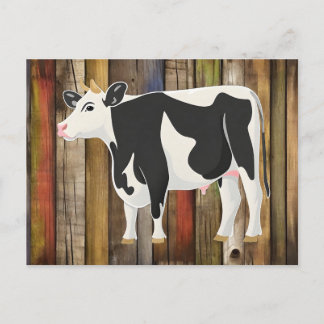 Carte Postale Vache Holstein avec fond de planches anciennes