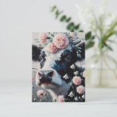 Carte Postale Vache Holstein dans les fleurs Agritourisme peintu (Debout devant)