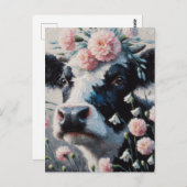 Carte Postale Vache Holstein dans les fleurs Agritourisme peintu (Devant / Derrière)