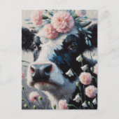 Carte Postale Vache Holstein dans les fleurs Agritourisme peintu (Devant)