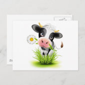 Carte Postale Vache Holstein dans l'herbe (Devant / Derrière)