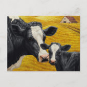 Carte Postale Vache Holstein et veau avec vieille grange en bois (Devant)
