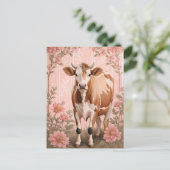 Carte Postale Vache Jersey Adorable Fleur Rose (Debout devant)