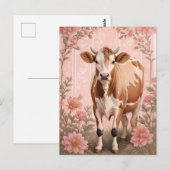 Carte Postale Vache Jersey Adorable Fleur Rose (Devant / Derrière)
