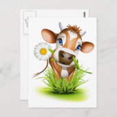 Carte Postale Vache Jersey dans l'herbe (Devant / Derrière)