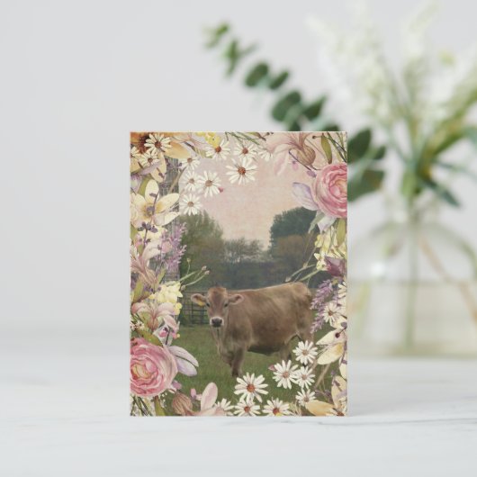 Carte Postale Vache Jersey Fleurs Pays (Debout devant)