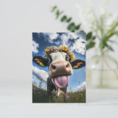 Carte Postale Vache joyeuse en fleur (Debout devant)