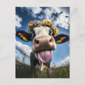 Carte Postale Vache joyeuse en fleur (Devant)