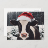 Carte Postale Vache laitière adorable dans un chapeau de Père No (Devant / Derrière)