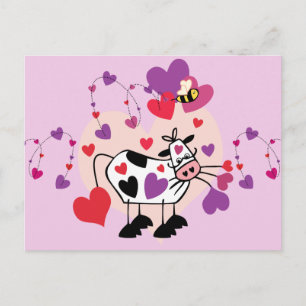 Carte Postale Vache mignonne avec les coeurs et une Bumble Bee G