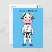 Carte Postale Vache mignonne en combinaison kung fu (Devant / Derrière)